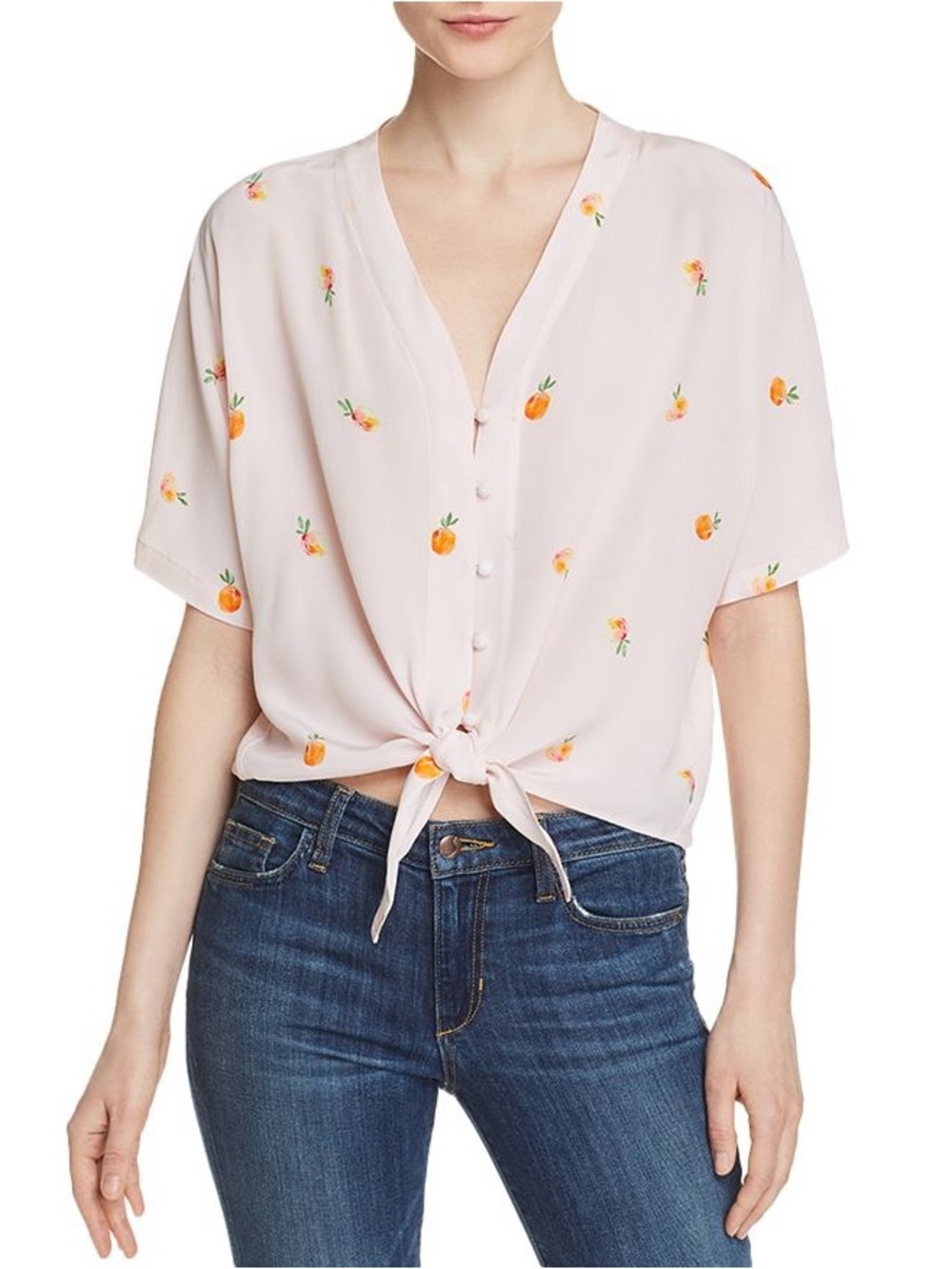 Rails Thea Blush Peaches 100% Silk Button Down Tie Front Top Size Small